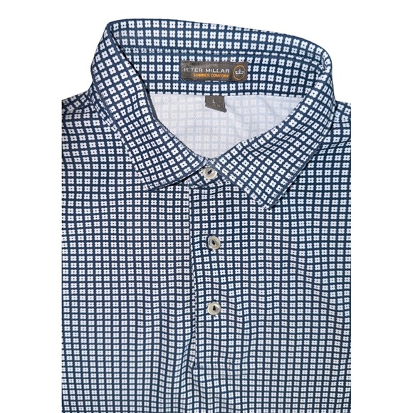 Peter Millar Performance Polo Shirts LOT of 2 Men's Large Blue Stripe Golf - Picture 6 of 9